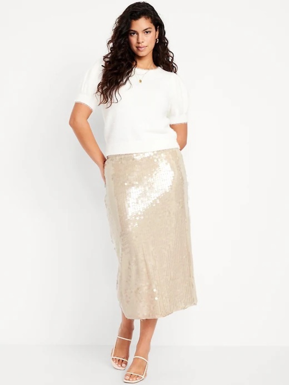 Old Navy Sequin Midi Skirt in Champagne